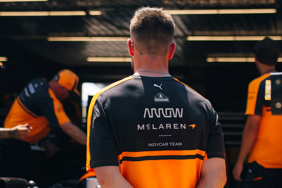 An Arrow McLaren IndyCar team shirt with the new wordmark