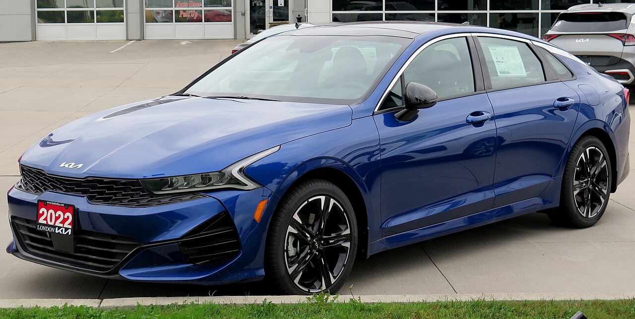 Kia Optima: Mid-size sedan (predecessor to the K5). The Schreyer-era styling and SX turbo made it a value standout.